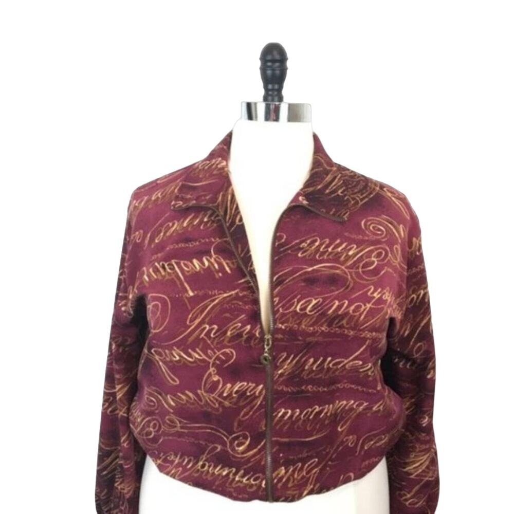 Bomber Style Granny Jacket Vintage 80’s Retro Cursive Poetry Sun Time Oversize